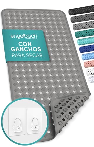 Engelbach Alfombra Bañera Antideslizante con 2X Ganchos [88x40cm] - Alfombra Antideslizante Bañera Resistente al Moho y Lavable a Máquina - Alfombrilla Bañera Antideslizante