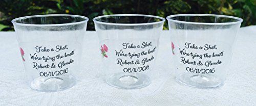 50 Personalized 1oz. Plastic Shot Cups for Bar at Wedding, or Any Party/Event