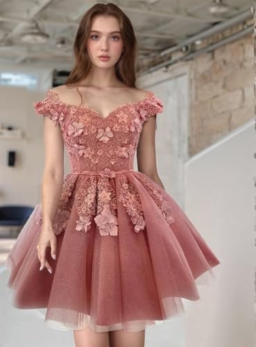 Zhangyo Off Shoulder Homecoming Dresses for Teens Sparkly Tulle DAMA Dresses for Quinceanera Puffy Lace Short Prom Gown3