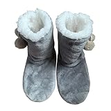 Minetom Hohe Hausschuhe Warm Damen Hausstiefel Winter Hüttenstiefel Plüsch Dick Hüttenschuhen Unisex Winterhausschuhe Kuschelig Pantoffeln rutschfest Slipper Stiefel Schuhe A Grau 35/38 EU