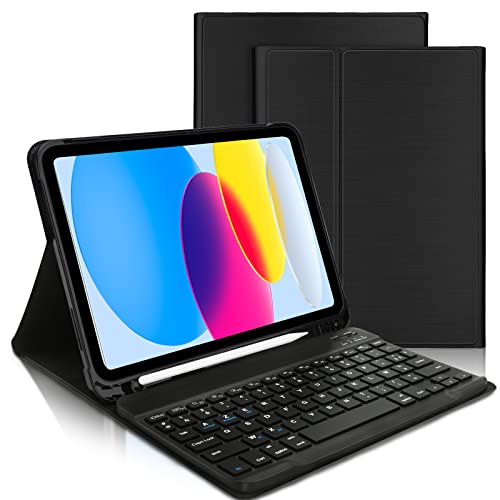 AVNICUD Teclado Funda para Nuevo iPad 2022 10.9'' (10.ª generación) Bluetooth Keyboard retroiluminado Case (negro) Cover