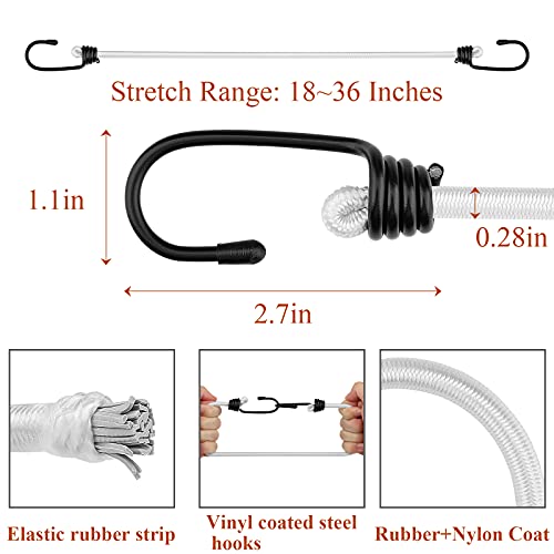 Zhoubin 18 Inch Bungee Cords With Hooks - White Bungee Cords 6 Pcs #TOP1