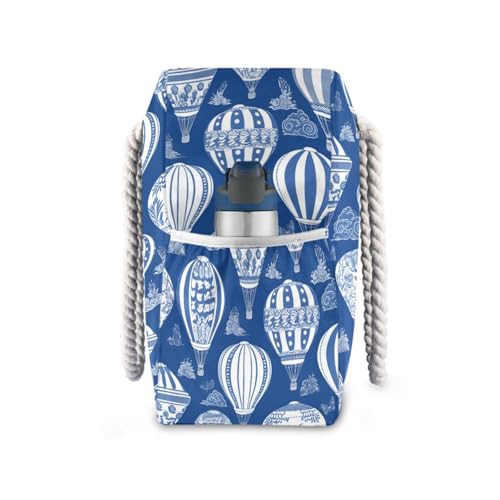 Hot Air Balloon Pop Navy Blue Portable foldable beach bag with zipper womens tote bags Good for Travel Pool Swim Beach Vacation Necessities3