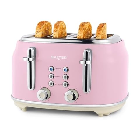 Salter Retro Pink 4-Slice Toaster with Wide Slots Cover