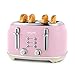 Salter Retro Pink 4-Slice Toaster – Wide Slots, 6 Browning Levels, Defrost, Reheat, Cancel Functions, Removable Crumb Tray, Extra Thick Bread, High-Lift Eject, Self-Centring, Vintage Design, 1630W