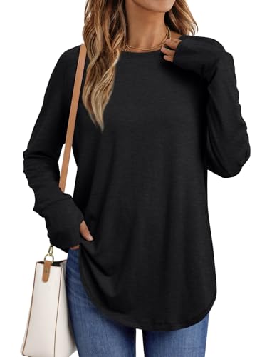 Image of AUTOMET Womens Long Sleeve Tunic Tops Crew Neck Casual Loose Fit Shirts