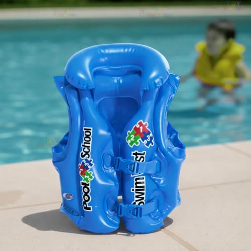 Image of Kids Inflatable Swim Vest 2-8 Years for Boys & Girls | Adjustable Swimming Jacket with Safety Buckles | Lightweight Pool Training Float Jacket for Children (Blue, Middium)