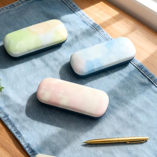 Image of 3 Pack Glass Cases Hard Shell, Portable Hard Eyeglasses Case Linen Fabrics Eyeglass Organizations for Women Girls
