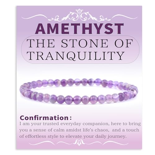 Bymitel 4mm Amethyst - Handmade Reiki Gemstone Stretch Bracelet, Natural Beauty & Spiritual Essence, Crystal Healing for Unisex Adults