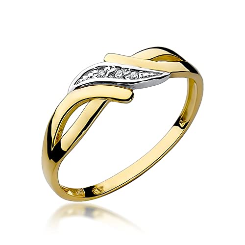 MARKO Geflochtener Damen Goldring mit Diamanten 0.02Ct | 14 Karat Gold (585) | Goldring mit Box | Goldring für Frauen (Gelbgold, 62 (19.8))