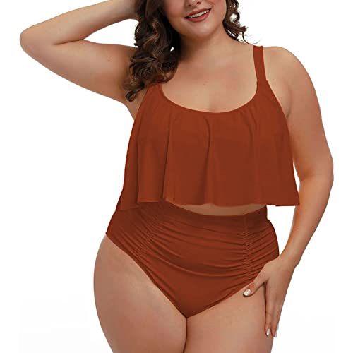 Pink Queen Women Plus Size Swimsuits Tummy Control Ruffle 2 Piece High Waisted Bathing Suit Swimwear3