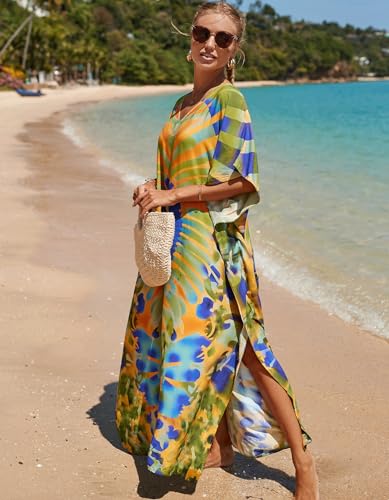 Image of NFVNKJ Women's Plus Size Beach Lounge Kaftan Maxi Dress Swimsuit Coverup for Women