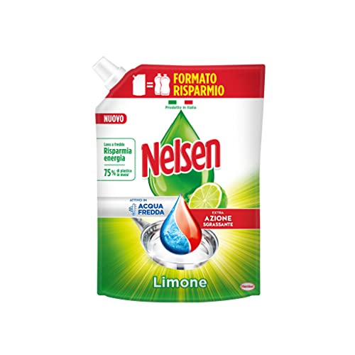 Nelsen Classico Limone, Formato Ricarica, Detersivo per Piatti a Mano, Sgrassa a Fondo con Azione Rinfrescante Sulle Stoviglie, Confezione Singola da 1650 ml