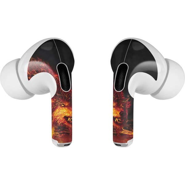 Skinit Decal Audio Skin Compatible with Apple AirPods Pro (2rd Gen, 2022) - Tate and Co. Fire Stalker Wolf Design