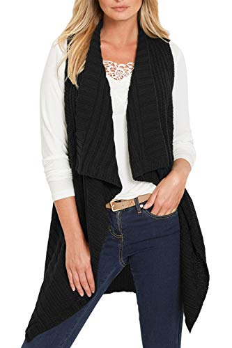 Sovoyontee Women's Knit Long Black Draped Plaid Tunic Sweater Vest Coat with Pockets Medium