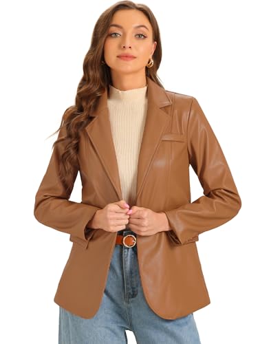 Allegra K Faux Leather Jacket for Women's Lapel Collar PU Biker Moto Casual Oversized Blazer