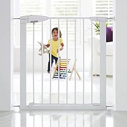 Equipo De Seguridad Cerca De Mi Munchkin Lindam Valla de Seguridad Infantil, Barrera de Escalera para Bebés y Niños Pequeños, Valla de Montaje Fácil sin Tornillos, Puerta de Seguridad para Bebé, Valla Metálica, 73-79 cm, Blanco