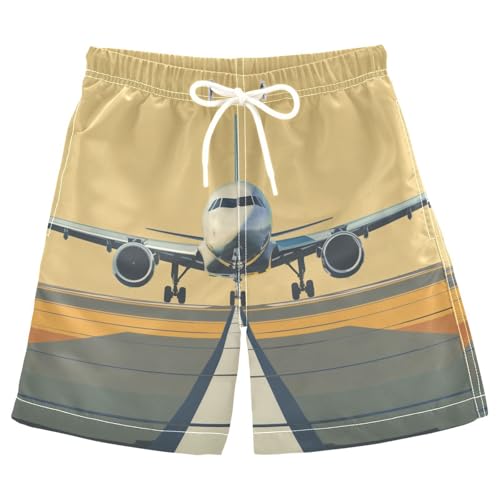 Airplane on Airport Boys Swim Trunks Kids Toddler Beach Board Shorts Teen Quick Dry Bathing Suit Swimsuit