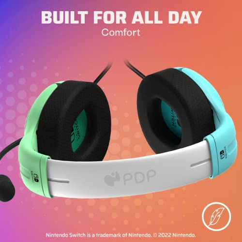 Image of PDP Gaming LVL40 Stereo Headset with Mic for Nintendo Switch /Switch Lite /OLED - Wired Power Noise Cancelling Microphone, Lightweight, Soft Comfort On Ear Headphones (Animal Crossing Blue & Green)