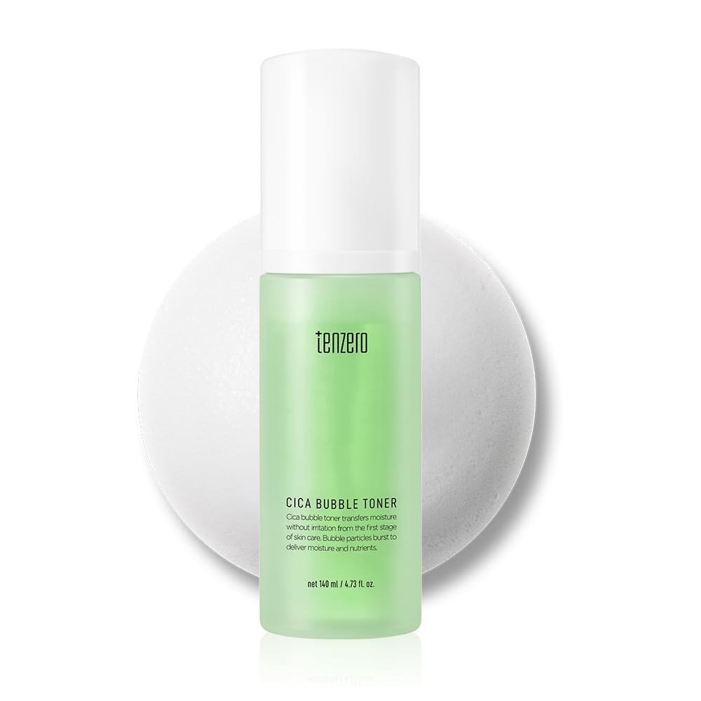 TENZERO CICA Bubble Toner, 4.73 fl oz/140ml, Hydrating & Soothing Centella Toner for Face, Barrier Repair, Korean Bubble Skincare