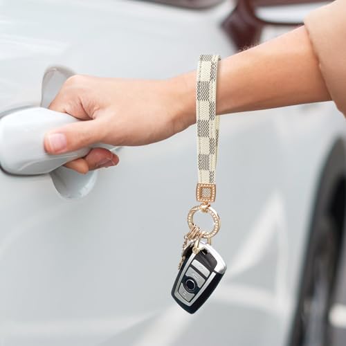 Image of OHKYOOT Leather Wristlet Keychain,Wrist Keychain Car Key Chain with 5 Key Ring and Anti-Lost D Ring