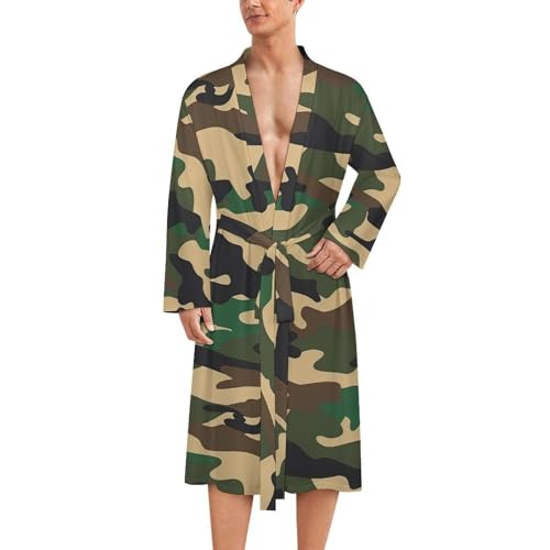 Camouflage Army Green Men's Robe Print Bathrobe Spa Robes Sleepwear Kimonos Dressing Gown Loungewear