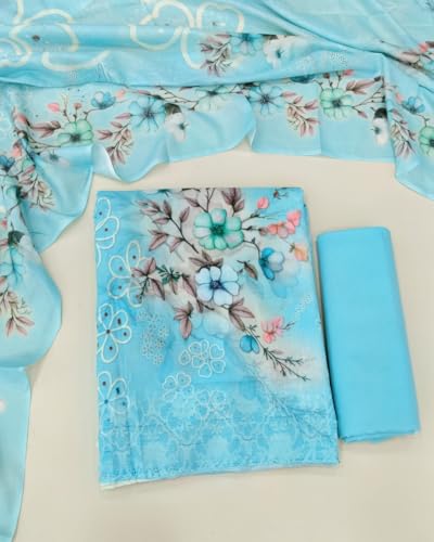 Image of KTI Women Cotton Unstitched Salwar Suit Material with Dupatta Geometric & Floral Printed Dress Material for Daily Wear Casual & Office Wear