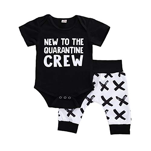 BBFASHION Newborn Baby Boy Clothes Letter Print Romper+Long Pants Infant Bodysuit Jumpsuit Outfit (Style A, 12-18 M)