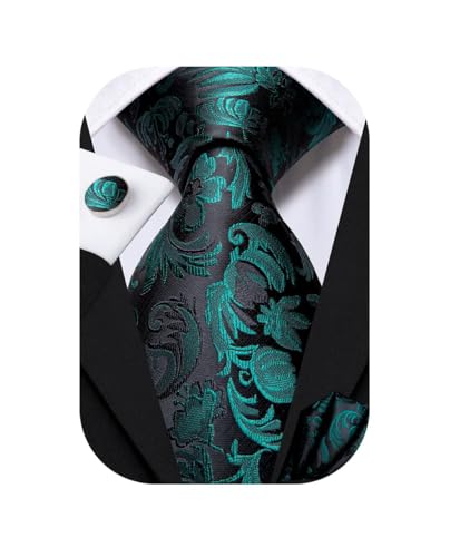 Image of Dubulle Mens Paisley Striped Tie Woven Necktie for Men and Handkerchief Cufflinks Set Wedding Formal Business