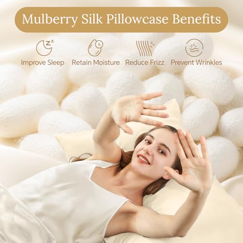 Image of INFIIXSO Silk Pillow Cases 2 Pack Standard Size, Ultra Smooth & Soft Mulberry Silk Pillow Case for Hair and Skin, Breathable Cooling Silk Pillowcase with Hidden Zipper (Ivory, 20x26 Inches)