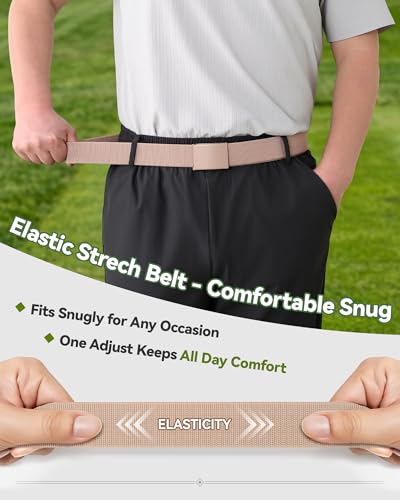 Image of Mile High Life Stretch Canvas Belt for Men, Golf Casual Elastic Web Belt, Top Military Buckle, Adjustable Cut to Fit
