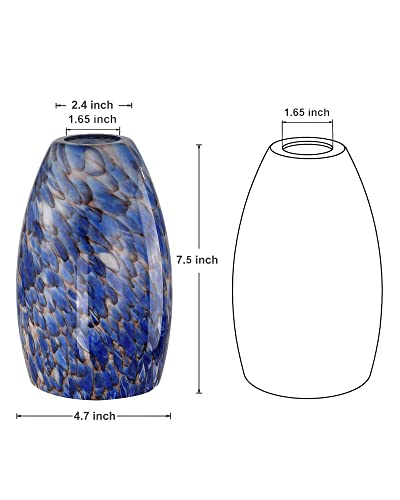 Image of Hand Blown Art Glass Lamp Shade for Lighting Fixture Replacement Oval Glass Shade Height 7.48inch,Fitter 1.65inch,Max Diameter 4.7inch for ceiling pendant lights for kitchen (Blue)