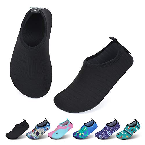 SAGUARO Kinder Badeschuhe Jungen Aquaschuhe Mädchen Schnell Trocknend Strandschuhe Atmungsaktiv Wasserschuhe Surf Yoga Neoprenschuhe Schwarz Streifen Gr.22/23 EU