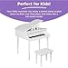Best Choice Products Kids Classic Wooden 30-Key Mini Grand Piano Musical Instrument Toy w/ Piano Lid, Bench, Foldable Music Rack, Song Book, Note Stickers, Enamel Finish - White