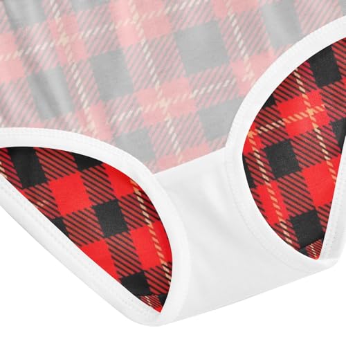 Toddler Panties, Red Black Tartan Plaid Cotton Girls Underwear, 2T–8 Years4