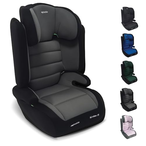 My Babiie MBCSB30 Highback Booster Car Seat - 100-150cm (Approx. 4-12 Years, Group 2/3), i-Size R129, Adjustable Child High Back Seat, Padded, 8 Position Headrest - Grey & Black
