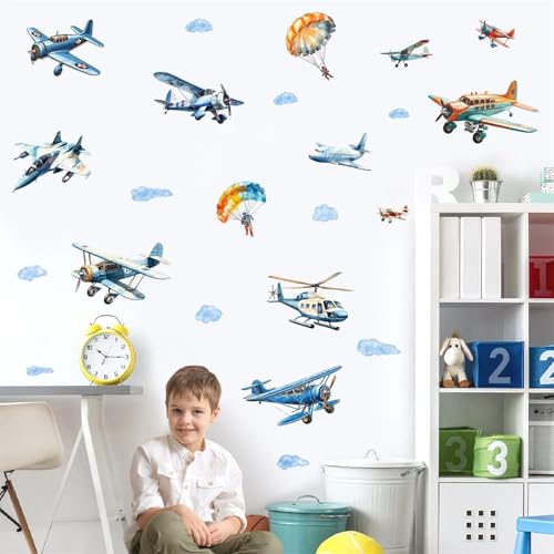 Barri Design 152 Airplane Wall Stickers Large Airplane Wall Decals Watercolor Plane And Clouds Wall Decal Aircraft Wall Stickers Vintage Plane Wall Sticker thumb #5