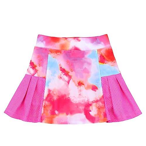 JESKIDS Girls' Tennis Golf Skirts with Shorts Pickleball Athletic Pleated Skort 6~13T 8-9 Years Rose Red Tie Dye