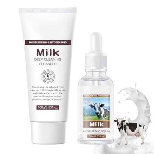 GUOYAOLIFU Milk Wash and Care Two Piece Set, Foaming Facial Cleanser & Milk Serum- Deep Cleansing for All Skin Types