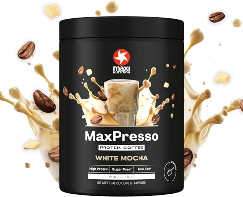 MaxiNutrition MaxPresso White Chocolate Mocha 300g, Protein Kaffee, Whey Coffee Pulver, 21g Eiweiß pro Portion, Zuckerfrei & fettarm, Warm & kalt genießbar