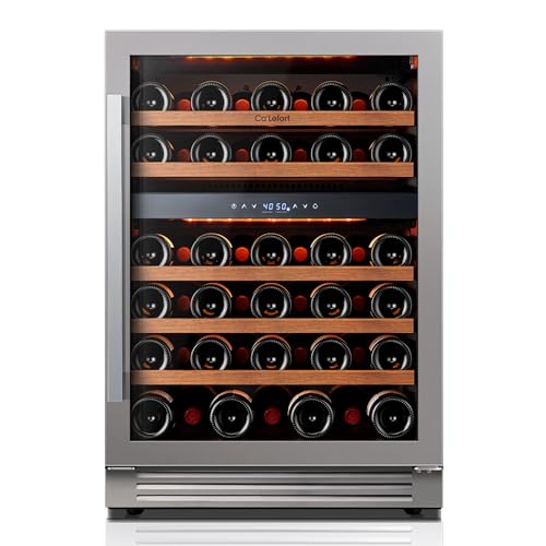 Ca’Lefort Wine Fridge & Cooler – 24 Inch 52 Bottle Wine Cooler Refrigerator, 40-65°F Dual Zone Wine Refrigerator Glass Door, 3 LED Built-in or Freestanding Fridge for Home/Bar/Kitchen (5.65 cu.ft)