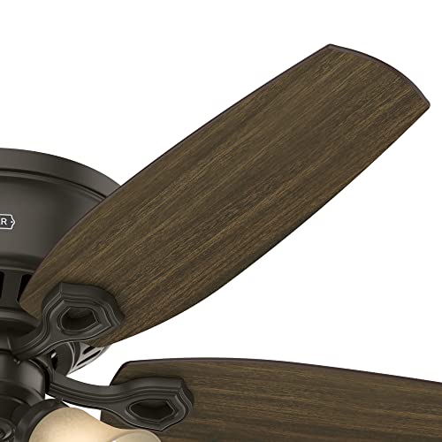 Image of Hunter Fan 52 inch Low Profile Ceiling Fan in New Bronze with Toffee Glass Light Kit, 5 Blade (Renewed)