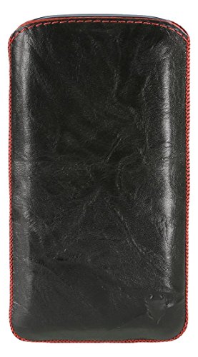MediaDevil ‒ Funda de cuero de grano completo para smartphone, hecha a mano Black with Red stitching Samsung Galaxy S3 / SIII