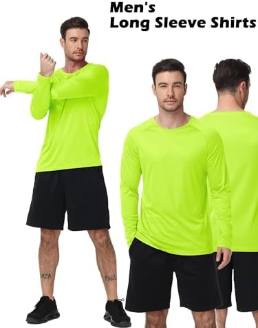 7 Pack Long Sleeve Shirts for Men Neon Shirt UPF 50+ UV Sun Protection Moisture Wicking Running Workout Tee Shirts - 2