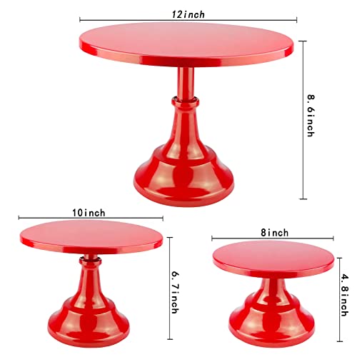 Kerynice 3 Pcs Red Cake Stands Set Metal Cupcake Pedestal Table Dessert Display Stand With Tall Base Decoration Serving Platter For Baby Shower Wedding Birthday Parties Celebration #TOP1