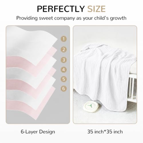 Image of Momsnug 3-Pack Muslin Hooded Baby Towels, Pink + White + Rose, 35 inch X 35 inch