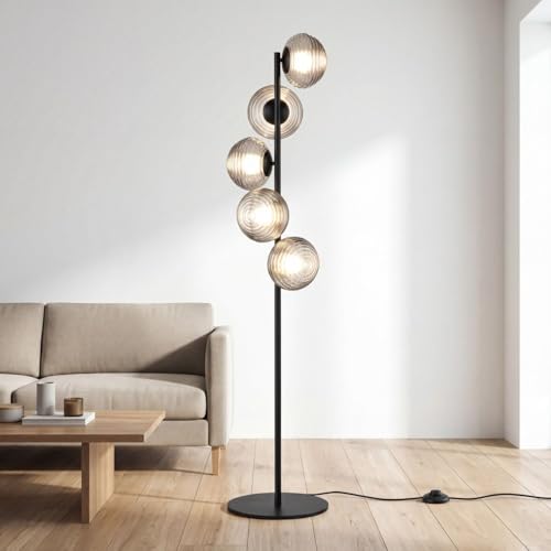 Lampadaire salon design en verre fumé et métal noir EINKON pour ambiance de chambre