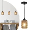 LAMSU 3 Pack Rattan Pendant Lights Kitchen Island, Farmhouse Pendant Lighting with Hand Woven Wicker Shade, Boho Chandelier Light Fixtures Ceiling Hanging for Dining Room Bedroom Foyer Hallway
