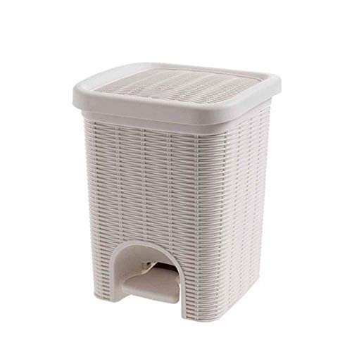 Trash Can Imitation Rattan Pedal Trash Can Living Room Small Paper Basket Household Bathroom Kitchen Large Covered Trash (Color  White)