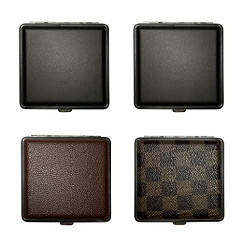 LLangfei 4Stück Metall Clip Leder Zigarettenetuis (2Braun+1Schwarz+1 Kariert Stile) Cover